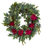 23” Mixed Greens and Bougainvillea Artificial Wreath