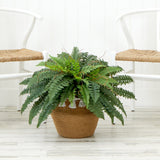 23”Artificial Boston Fern Plant in Handmade Jute & Cotton Basket with Tassels DIY KIT