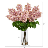 24” Artificial Lilac Arrangement with Cylinder Glass Vase