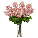 24” Artificial Lilac Arrangement with Cylinder Glass Vase