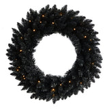 24” Black Artificial Wreath with 35 Warm White LED Lights