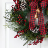 24” Decorated Christmas Artificial Wreath with Bow and 130 Bendable Branches