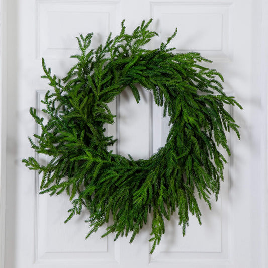 24" Artificial Real Touch Norfolk Island Pine Wreath with Natural Look