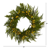 24” Mixed Fern and Forsythia Artificial Wreath