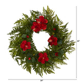 24” Mixed Fern and Hibiscus Artificial Wreath