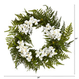 24” Mixed Fern and Phalaenopsis Orchid Artificial Wreath