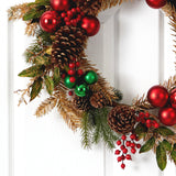 24” Ornament, Pine & Pine cone Wreath