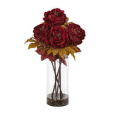 24” Peony Artificial Arrangement in Glass Vase