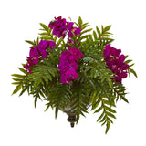 24” Phalaenopsis Orchid and Fern Plant in Metal Hanging Bowl