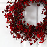 24” Artificial Red Plum Blossom Wreath