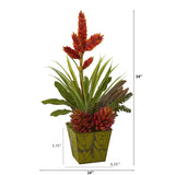 24” Succulent and Bromeliad Artificial Plant in Green Planter
