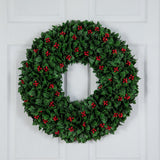 24” UV Resistant Artificial Holly Berry Christmas Wreath (Indoor/Outdoor)