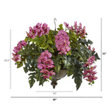 25” Phalaenopsis Orchid and Holly Fern Plant in Hanging Bowl