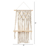 2.5’ x 1.5’ Handmade Boho Macrame Wall Hanging with Wooden Shelf