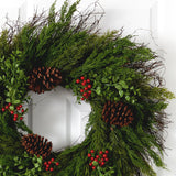 26'' Cypress with Berries and Pine Cones Artificial Wreath