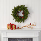 26'' Cypress with Berries and Pine Cones Artificial Wreath