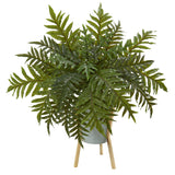 26” Hares Foot Fern Artificial Plant in Green Planter with Stand (Real Touch)