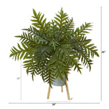 26” Hares Foot Fern Artificial Plant in Green Planter with Stand (Real Touch)