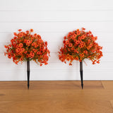 26" UV Resistant Autumn Artificial Fall Daisy Bush with Integrated Ground Stake (Indoor/Outdoor) - Set of 2