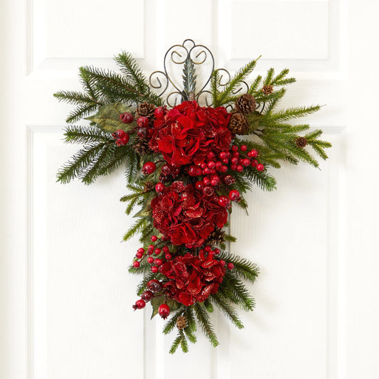 27” Christmas Hydrangea Teardrop
