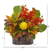 28” Cymbidium Orchid, Bromeliad, Croton and Pothos Artificial Plant