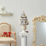 28” Flocked Artificial Christmas Tree with 30 Clear LED Lights in White Urn