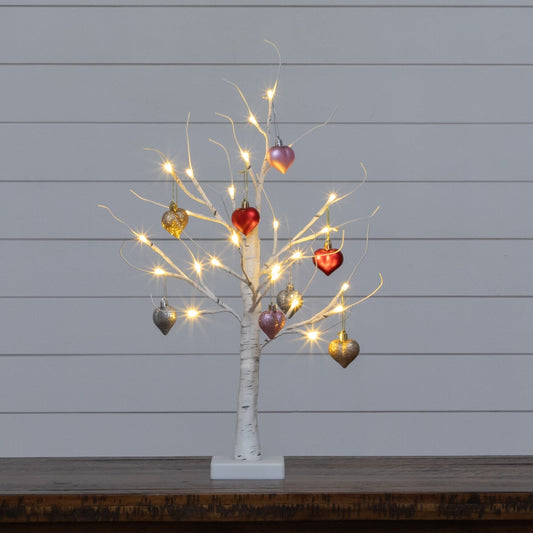 2' Pre-Lit Artificial Valentine's Day Twig Tree with 24 Warm White LED Lights and Heart Ornaments
