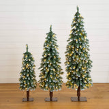 3', 4', 5' Pre-Lit Frosted Artificial Christmas Tree Set with Warm LED Lights - Set of 3