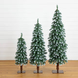 3', 4', 5' Pre-Lit Frosted Artificial Christmas Tree Set with Warm LED Lights - Set of 3