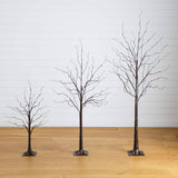 3' 5' 6' Artificial Brown Birch Trees with Warm White LED Lights - Set of 3
