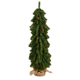 3’ Artificial Christmas Tree with Pinecones and 50 Multicolored Lights Set in a Burlap Base