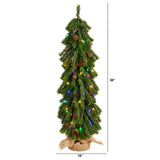 3’ Artificial Christmas Tree with Pinecones and 50 Multicolored Lights Set in a Burlap Base