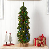 3’ Artificial Christmas Tree with Pinecones and 50 Multicolored Lights Set in a Burlap Base