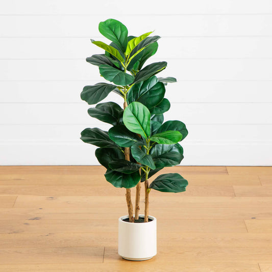 3' Artificial Fiddle Leaf Tree in Decorative White Planter