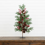 3' Artificial Slim Christmas Tree with Pine Cones & Berries
