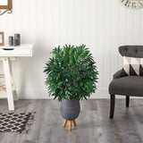 3’ Bamboo Palm Artificial Plant in Gray Planter with Stand