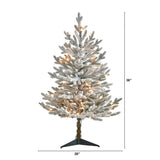 3’ Flocked Fraser Fir Artificial Christmas Tree with 200 Warm White Lights and 481 Bendable Branches