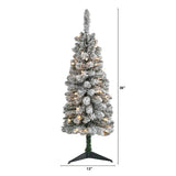 3’ Flocked Pencil Artificial Christmas Tree with 50 Clear Lights and 132 Bendable Branches