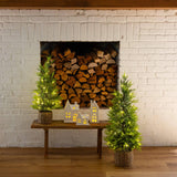 3' Pre-Lit Artificial Lightly Snowed Cypress Christmas Tree with 38 Warm White LED Lights in Decorative Weaved Basket