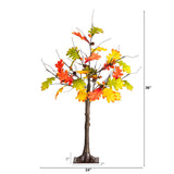 3' Pre-Lit Autumn Maple Artificial Fall Tree with Pinecones, Acorns and 36 Warm White LED Lights
