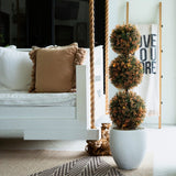 3' UV Resistant Autumn Triple Ball Boxwood Artificial Fall Topiary Tree with 30 Warm White LED Lights (Indoor/Outdoor)
