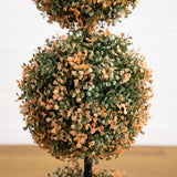 3' UV Resistant Autumn Triple Ball Boxwood Artificial Fall Topiary Tree with 30 Warm White LED Lights (Indoor/Outdoor)