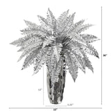 3’ Metallic Silver Boston Fern Artificial Plant in Silver Planter