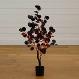 3' Pre-Lit Artificial Halloween Black Eucalyptus Tree with 80 Orange & Purple LED Lights
