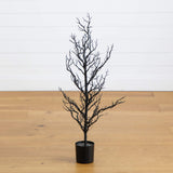 3' Pre-Lit Artificial Halloween Black Spooky Twig Tree with 100 Orange & Purple Copper Wire String LED Lights