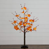 3' Pre-Lit Autumn Maple Artificial Fall Tree with Berries and 36 Warm White LED Lights