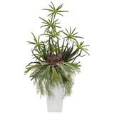 3’ Staghorn, Succulent and Cyperus Artificial Plant in White Planter