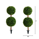3’ UV Resistant Artificial Double Ball Boxwood Topiary with Integrated Ground Stake (Indoor/Outdoor) - Set of 2