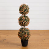 3' UV Resistant Autumn Triple Ball Boxwood Artificial Fall Topiary Tree with 30 Warm White LED Lights (Indoor/Outdoor)