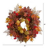 30” Autumn Maple Leaves, Acorn, Pinecones and Cinnamon Sticks Artificial Fall Wreath